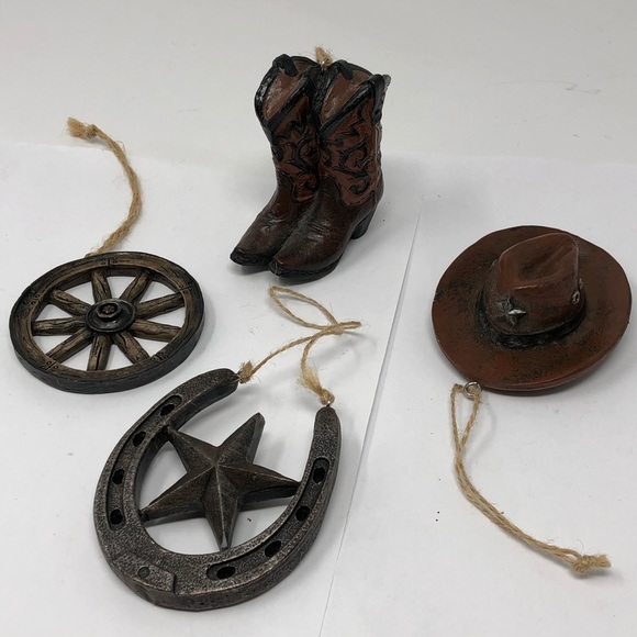 Vintage Other - 4 Cowboy Western  Resin Christmas Tree Ornaments
